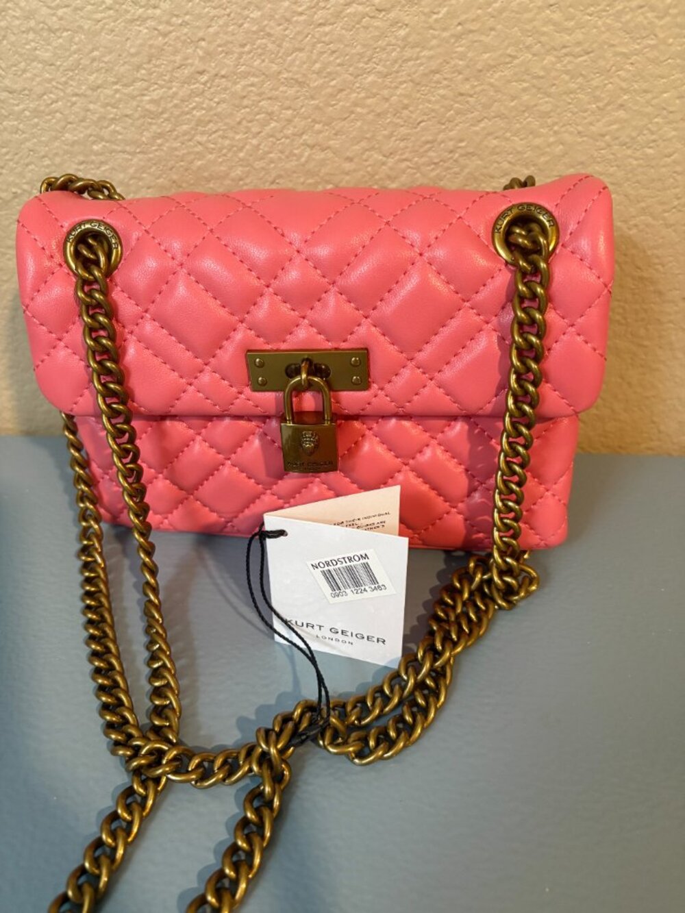 Kurt Geiger Mini Brixton Lock Bag Pink Leather Quilted Shoulder Bag NWT